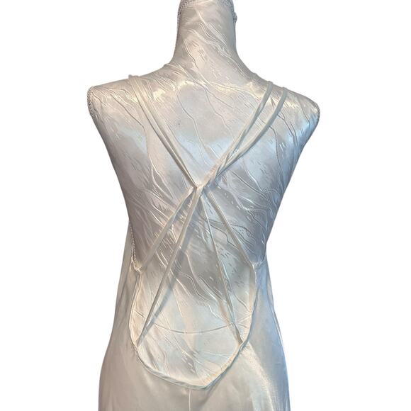 Vintage White Satin Nightgown Womens Sz Medium Plunging Sexy Neckline Sleeveless - Picture 4 of 16